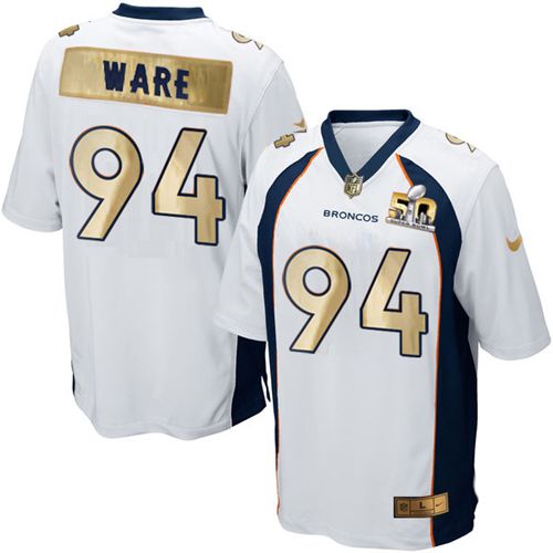 Nike Broncos #94 DeMarcus Ware White Men's Stitched NFL Game Super Bowl 50 Collection Jersey - Click Image to Close